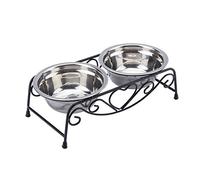 HEEPDD Gamelles pour Chiens en Acier Inoxydable, Doubles Plats 2 en 1 pour Nourriture et Eau pour Animaux de Compagnie avec Support en Fer, pour Chiens de Petite et Moyenne Taille,