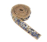 HEEPDD Garniture Perlée en de 1 M, Ruban de de 2 Cm de Largeur, Patch en Cristal coloré à Repasser avec des Pierres Brillantes Brillantes pour Bricolage de (Perles de riz bleues + dorées + chaîne