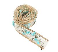 HEEPDD Garniture Perlée en de 1 M, Ruban de de 2 Cm de Largeur, Patch en Cristal coloré à Repasser avec des Pierres Brillantes Brillantes pour Bricolage de (Vert + perles de riz + chaîne dorée)