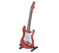 HEEPDD Guitare Miniature en Bois, Modèle en Tilleul avec Support, Ornement Décoratif pour Maisons de Poupées et Amateurs de Musique (Rouge)