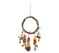 HEEPDD Jouet Balançoire Naturel pour Perroquet, avec Bûches Colorées, Boules en Rotin, épis de Maïs, Pommes de Pin, Corde en Coton pour Le Jeu des Oiseaux et Le Soin du Bec (Grande Taille)