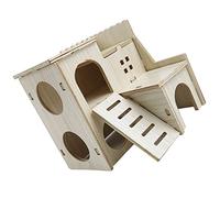 HEEPDD Jouet de Maison de Hamster en Bois, Cachette en Bois Pratique pour Le Repos et Le Jeu du Hamster, Maison d'escalade Idéale pour avec Plate-Forme d'exercice (Villa à Sauter, 16x16x5cm /