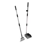 HEEPDD Kit de Scooper de Caca de Poulet en Métal, Conception Ergonomique avec Poignée Réglable, Râteau en Acier Inoxydable Léger et Pelle pour Le Nettoyage de Poulailler Facile