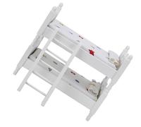 HEEPDD Lit superposé en Bois pour Maison de Poupée 1:12, Meubles pour Enfants avec Literie et échelle, Accessoire Parfait pour Les Maisons de Poupées Garçons et Filles (Style de géométrie)