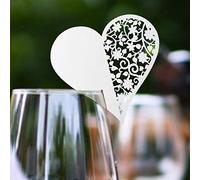 HEEPDD Lot de 50 Marque-places en Forme de Cœur pour Mariage, Rose et Blanc, 8,2 X 8,14 Cm, pour Décoration de Verres à Vin, Fête et Occasions Spéciales, Catégorie Festival (WHITE)