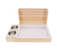 HEEPDD Mangeur de Foin en Bois Rabbit Manger Grass Rack de Aliments 3 en 1 avec Litière et 2 Bols Structure Anti-basculement pour la Porce de Chinchilla Chinchilla Petit Animaux