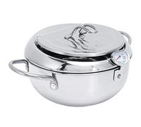 HEEPDD Marmite à Frire, Friteuses avec égouttoir à Huile Amovible et Thermomètre pour Ailes de Poulet, Crevettes sur Cuisinière à Gaz, Poêle Japonaise en Acier Inoxydable (Petit carter d'huile-2,2L