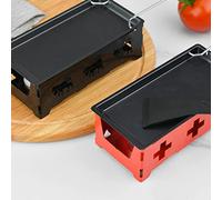 HEEPDD Mini Ensemble de Gril à Raclette, Poêle à Fromage Antiadhésive avec Spatule, Manche en Bois Pliable, Gadgets de Cuisine en Acier au Carbone pour Restaurant à Domicile, avec (rouge)