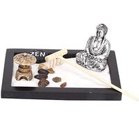 HEEPDD Mini méditation Zen bac à Sable, Bureau Zen Plateau Classique Unique méditation Artistique Paysage Sec avec Tourelle de Bouddha en Bois râteau bac à Sable pierreFigurines