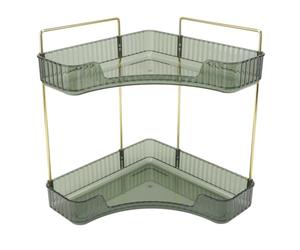 HEEPDD Organisateur de Comptoir d'angle, Support de Comptoir de Salle de Bain à 2 Niveaux en Fer et PP, 29,5 X 21 X 34,5 Cm, étagère d'angle pour Les Soins de la Peau, Le Maquillage et Les (Vert