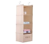 HEEPDD Organisateur de Placard Suspendu avec 4 étagères et Tiroir, Gris, Solution de Rangement Peu Encombrante pour Vêtements et Accessoires, Fournitures de Rangement (Beige Quatre Couches avec