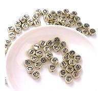 HEEPDD Outil de Couture et Kits de Réparation Lettres Russes Alphabet Perles Rond en Acrylique, Accessoires de Bijoux Bricolage 100pcs 4 * 7 Mm, Imprimés avec, pour la Fabrication d'artisanat, (Doré)