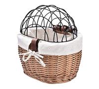 HEEPDD Panier de Vélo pour Animaux de Compagnie, Support en Rotin avec Couvercle en Treillis Métallique, Idéal pour Les Voyages, Les Pique-niques et Le Shopping 30x25x20cm (Black)
