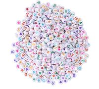 HEEPDD Perles de Petites Lettres en Acrylique, Perles et Assortiments de de l'alphabet avec Cœur de Pêche Cinq étoiles pour Bracelets à Faire Soi-même, Colliers, Fabrication de Bijoux, Artisanat de