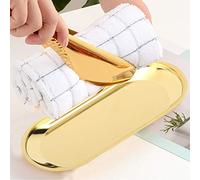 HEEPDD Plateau Plateau Ovale en Acier Inoxydable, Design Nordique, or et Cuivre, 9,1 X 4,1 X 0,7 Pouces, pour Serviettes, Bijoux, Collations, Vaisselle de Salle de Bain et de Cuisine (GOLD)