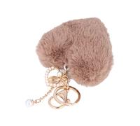 HEEPDD Porte-clés Pom Pom coloré, Porte-clés en Fourrure de Lapin Moelleux avec Motif Cœur, Mignon pour Femmes et Enfants (Café)