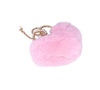 HEEPDD Porte-clés Pom Pom coloré, Porte-clés en Fourrure de Lapin Moelleux avec Motif Cœur, Mignon pour Femmes et Enfants (PINK)