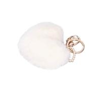 HEEPDD Porte-clés Pom Pom coloré, Porte-clés en Fourrure de Lapin Moelleux avec Motif Cœur, Mignon pour Femmes et Enfants (WHITE)