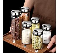 HEEPDD Pot D'assaisonnement en Verre de 150 Ml avec échelle, Récipient à 4 Sorties, Pot à Condiments Transparent avec Bords en Acier Inoxydable, pour Cuisine, Hôtel, café, Buffet, (300ML)