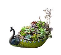 HEEPDD Pot de Jardinière Succulente Paon, Récipient en Résine Fait à la Main avec des Motifs Sculptés Uniques, Style Vintage pour la Décoration Intérieure et Les Plantes de (comme montré)