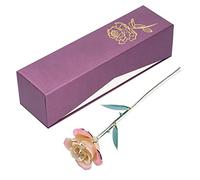 HEEPDD Rose Plaquée or 24 Carats, Rose Naturelle Encapsulée dans de la Résine Protéique pour une Longue Durée, avec des Pétales de Feuilles Clairs et Visibles, pour la Décoration de