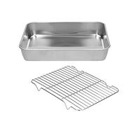 HEEPDD Rôtissoire avec Grille, Plaque à Pâtisserie en Acier Inoxydable pour la Cuisson, Antiadhésive, 17x12,25 Pouces, Idéale pour les Réunions de Famille et les Repas de Vacances (26.5 * 20.5 * 5CM)