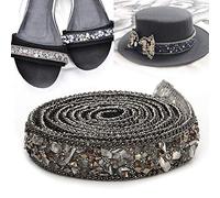 HEEPDD Ruban, 1 mètre 1,5 cm Largeur Ruban Noir hotfix Cristal perlé Garniture de Gravier pour vêtements Sac Chaussures décoration de fête de Mariage(Gris)