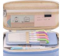 HEEPDD Sac à Stylo de Grande capacité Double Couche Simple de Style Zip -deign -deign-déteil Porte-Crayon pour Les élèves. (Bleu Clair)