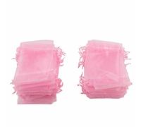 HEEPDD Sacs Cadeaux à Cordon en Organza, Pochettes en Maille élégantes pour Bijoux, 100 Pièces pour la Décoration de Mariage et de Fête (PINK)
