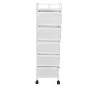 HEEPDD Support de Rangement Rotatif, Panier de Rangement Rotatif en Acier au Carbone avec 4 Roues Dont 2 Verrouillables, pour Cuisine, Salon, Salle de Bain, Bureau, Chambre à Coucher (Blanc 5 niveaux)