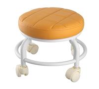 HEEPDD Tabouret Roulant Bas, Pouf en Cuir PU avec 360 roulettes, Robuste pour Le Bureau à Domicile ou la Pédicure, Repose-Pieds Confortable (Orange)