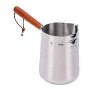 HEEPDD Tasse de Pichet à Mousse de Lait en Acier Inoxydable 1000ML 304 | Mesurer le Volume de Versement, Arrêter les Doigts Brûlés, les Marques de Mesure Intérieures, la Poignée en Bois, la