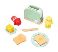 HEEPDD Toaster pour Enfants, Jouet de Fabricant de Pain en Bois Ensemble pour Les Enfants avec Bouteille de Pain Jaune Tranches de Plaque en sécurité pour Les Filles Garçons Jouez à la Cuisine