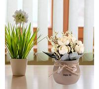 HEEPDD Vase en Céramique Fleurs de Roses Artificielles en Soie, Décoration de Maison en Pot pour Bureau et Salon, Décoration Quotidienne