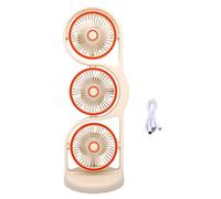 HEEPDD Ventilateur de Refroidissement de Bureau à 360 °, Ventilateur de Table à Triple Tête en ABS avec USB Rechargeable à 5 Vitesses et Têtes Indépendantes, Appareil Portable pour le (Beige)