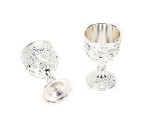HEEPDD Verres Médiévaux Set, Rose Gaufré Joyaux 2-Pièces (SILVER) | verres à calice vintage, hauteur de table de 7 cm, manteau de bouclier résistant à la rouille, base de tige sculptée, pièce
