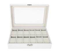 HEEPDD Watch Organizer PU Leather 12 Grids Horwatch Affichage Base de Montre, Couvercle en Verre Transparent, Blanc