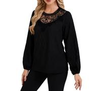 Heersan Chemisier Femme T-Shirts Manches Longues élégant Tunique Dentelle Col Rond Casual Tops Lâche Tuniques de Base Tee T-Shirt Blouses