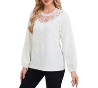 Heersan Chemisier Femme T-Shirts Manches Longues élégant Tunique Dentelle Col Rond Casual Tops Lâche Tuniques de Base Tee T-Shirt Blouses