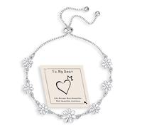 HEEYA Bracelet Femme en Argent 925 Design Fleur de Marguerite Serti de Zirconium, Bracelet Ajustable Cadeau d'Amitié pour Filles