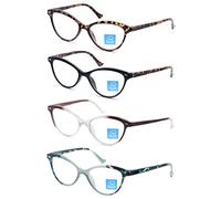 HEEYYOK 4Pack Lunettes de Lecture Femme Filtre de Lumière Bleue Oeil de Chat Lecteurs d'Ordinateurs Charnière Flexible à Ressort
