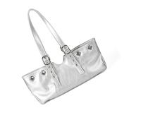 HEEZOU Edgy Sac à bandoulière clouté sur le thème de la moto convertible sous les bras Sac à main pratique résistant à l'usure PU spacieux Intérieur coréen Mode Sac à main multifonction, Argenté., One