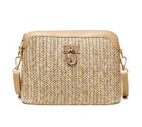 HEEZOU Sylvia Sac à bandoulière tissé en paille légère pour femme, fermeture éclair sécurisée, parfait pour la plage, les pique-niques et une utilisation quotidienne, kaki, One Size