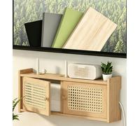 HEFJIAYCIQ Boîtier De Rangement en Bois pour Routeur Et Décodeur, Meuble Mural De Rangement pour Modem Wi-FI, Cache-Câbles pour Câbles TV, Hub USB Et Multiprise,Natural 2,23.6x4.5x9.1in