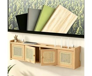 HEFJIAYCIQ Boîtier De Rangement en Bois pour Routeur Et Décodeur, Meuble Mural De Rangement pour Modem Wi-FI, Cache-Câbles pour Câbles TV, Hub USB Et Multiprise,Natural 3,35.1x4.5x9.1in