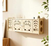 HEFJIAYCIQ Boîtier De Rangement pour Routeur Wi-FI, Boîtier De Rangement Mural pour Routeur, Meuble De Rangement avec Multiprise Et Système De Gestion des Câbles pour Modem,Natural 3,71x11.5x24cm