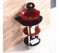 HEFJIAYCIQ Ensemble De Lavabo En Verre Trempé Pour Salle De Bain, Lavabo Sur Pied Avec Robinet À Cascade Et Vidage, Ensemble Assorti De Disques En Verre,Rouge,1set