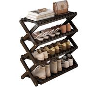 HEFJIAYCIQ Étagère à Chaussures en Bambou, étagère de Rangement Pliable Portable pour entrée, étagère autoportante Peu encombrante pour Placard,4 Tiers Black,70x25x57cm
