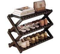 HEFJIAYCIQ Étagère À Chaussures Pliable en Bambou, Étagère À Chaussures Verticale Portable À 3/4/5/6 Niveaux, Étagère Organisatrice pour Entrée, Placard, Chambre, Couloir,3 Tiers Black,70x25x47cm