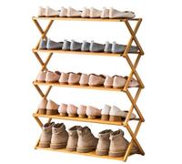 HEFJIAYCIQ Étagère À Chaussures Pliable en Bambou, Étagère À Chaussures Verticale Portable À 3/4/5/6 Niveaux, Étagère Organisatrice pour Entrée, Placard, Chambre, Couloir,5 Tiers Natural,100x25x89cm